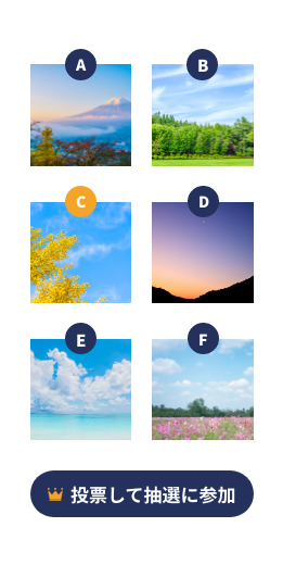 キャンペーンサイト上で投票したい項目を選択→フォームやSNSで投票→結果表示や、投票参加者への抽選